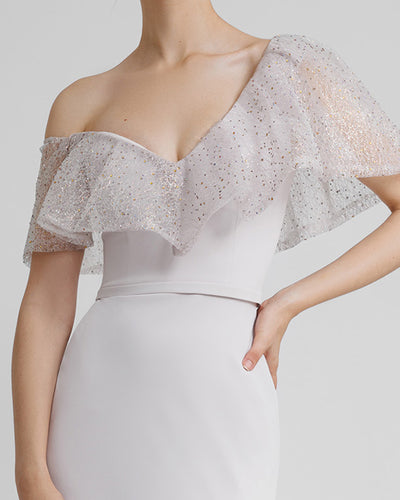 Light Lilac Asymmetrical Neckline Slim-Cut Dress