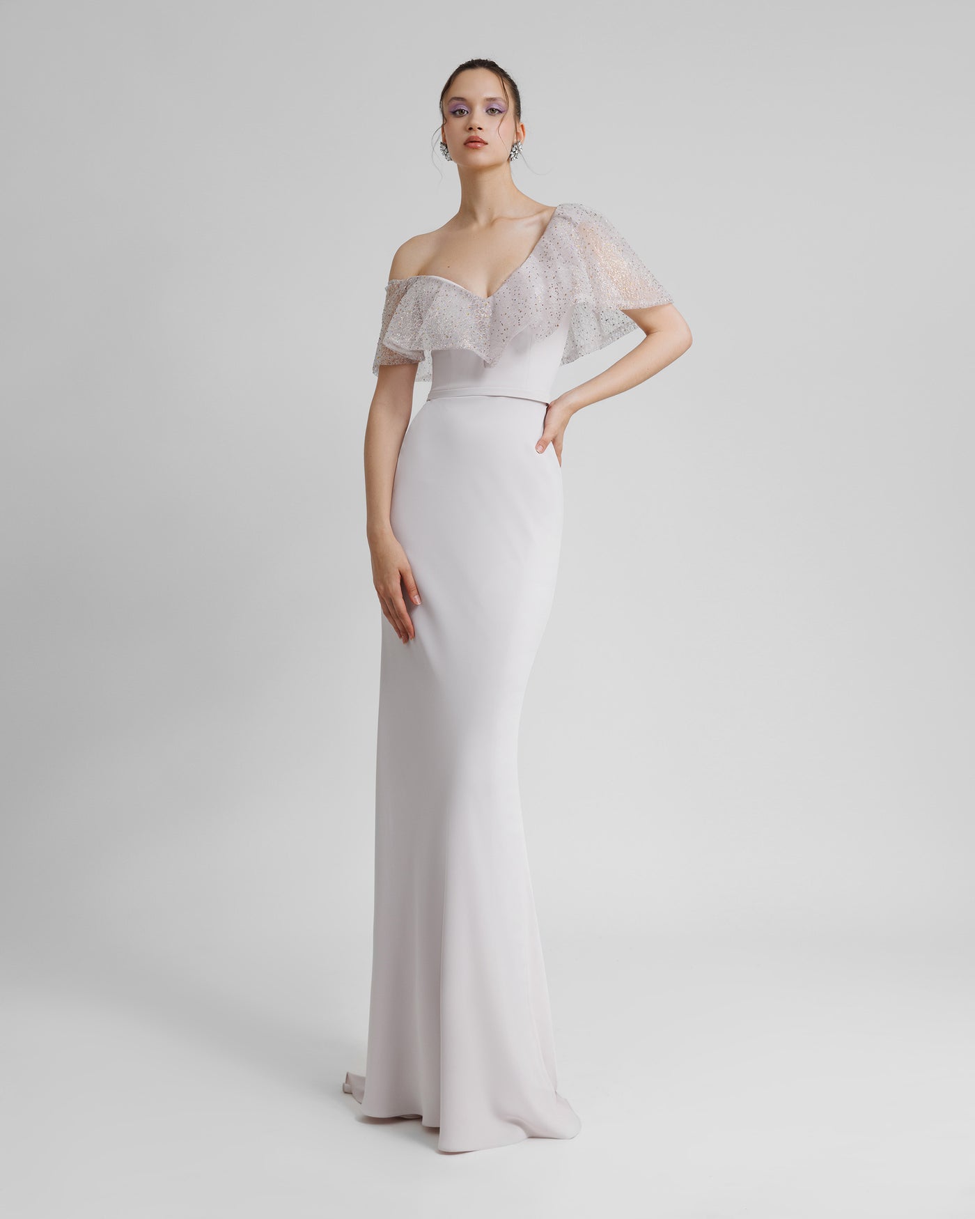 Light Lilac Asymmetrical Neckline Slim-Cut Dress