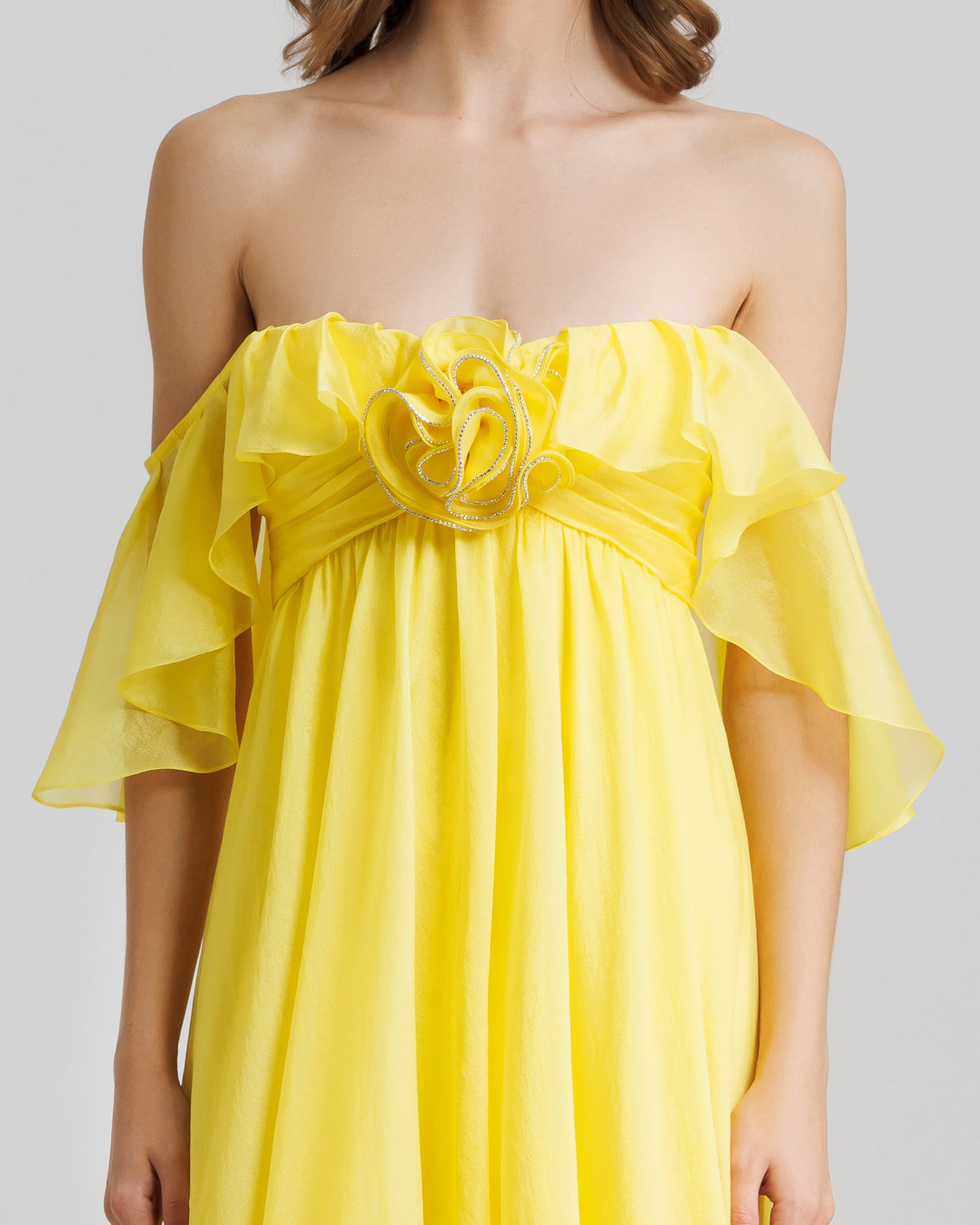 Yellow Off-The-Shoulders Flowy Dress