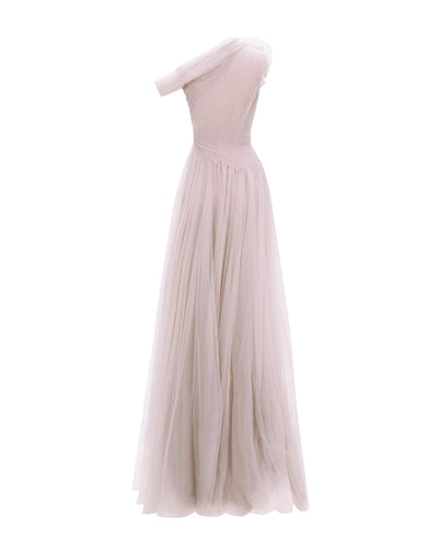 Light Lilac Long Dress With Flower Design