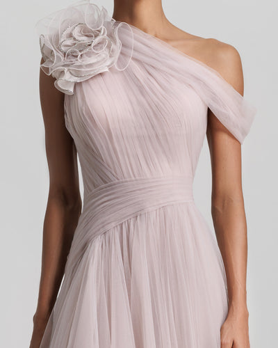 Light Lilac Long Dress With Flower Design