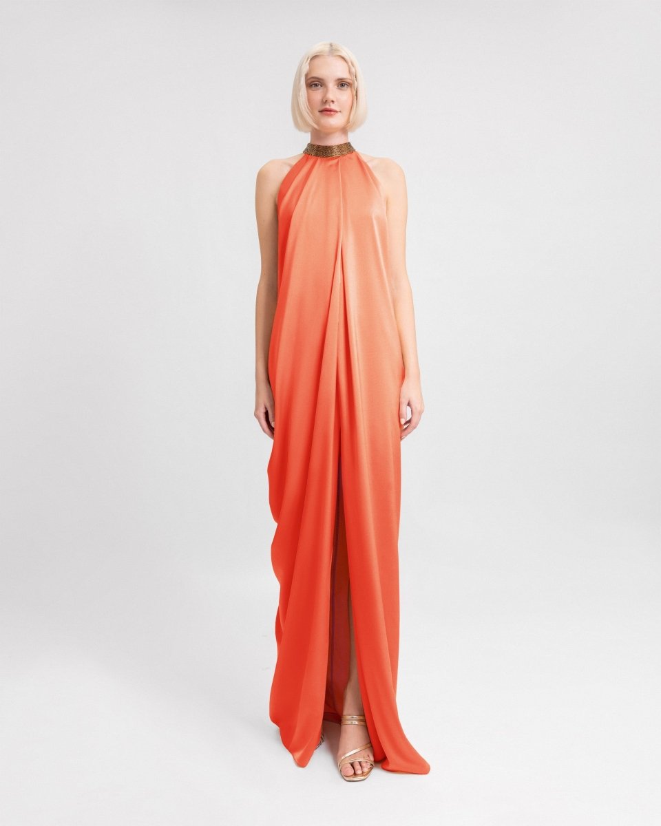 Loose-Cut Dress with Beaded Collar Loose-Cut Dress with Beaded Collar