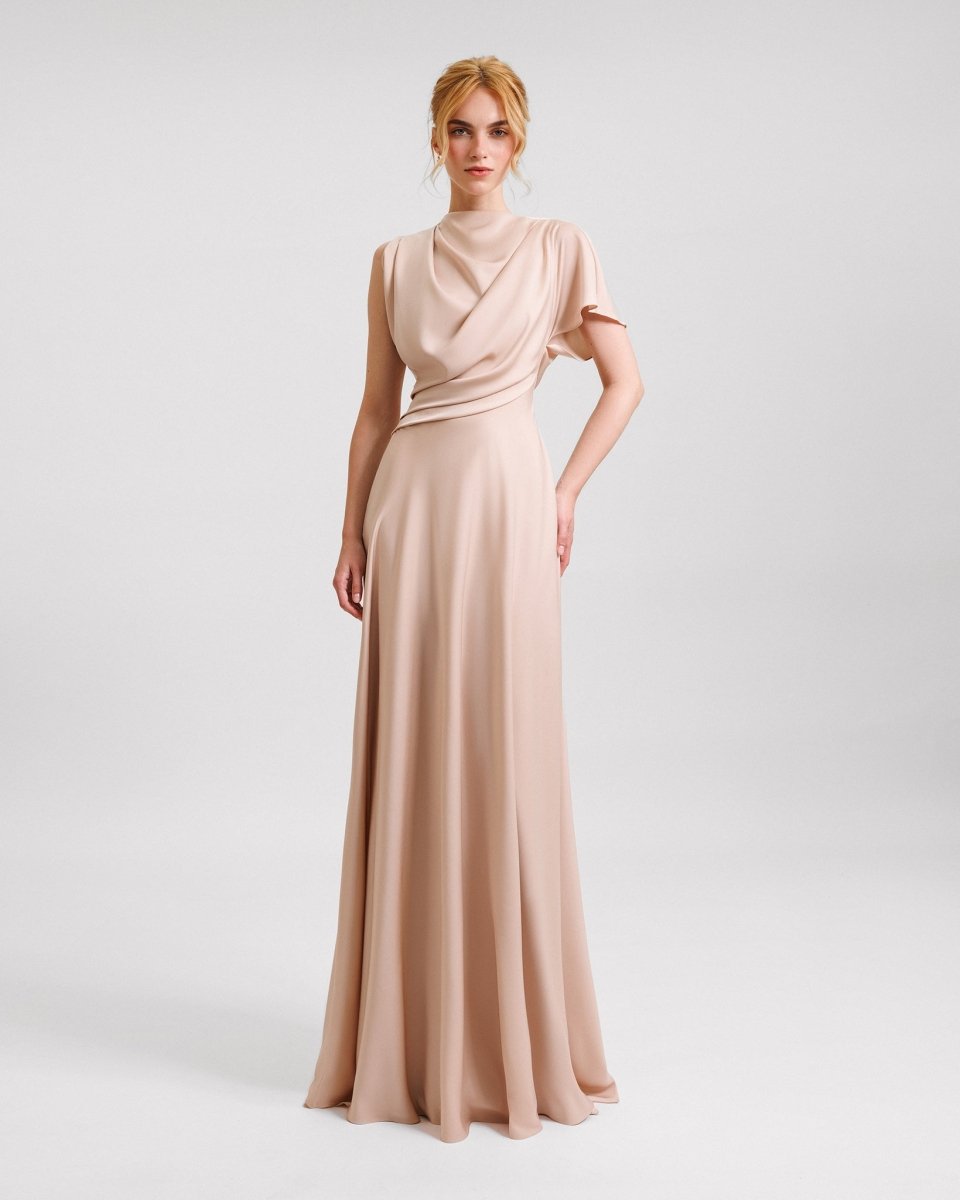 Gemy Maalouf Evening Dresses High Collar and Cut-Out Back Dress