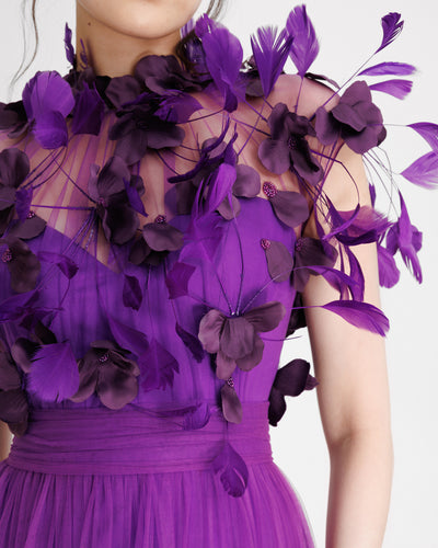 Tulle Dress With Embroidered Feathers