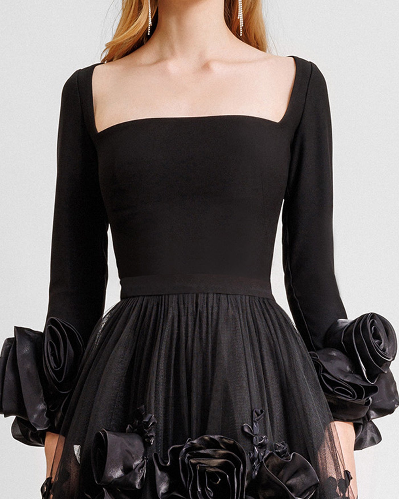 Midi Tulle Dress With Floral Cuffs