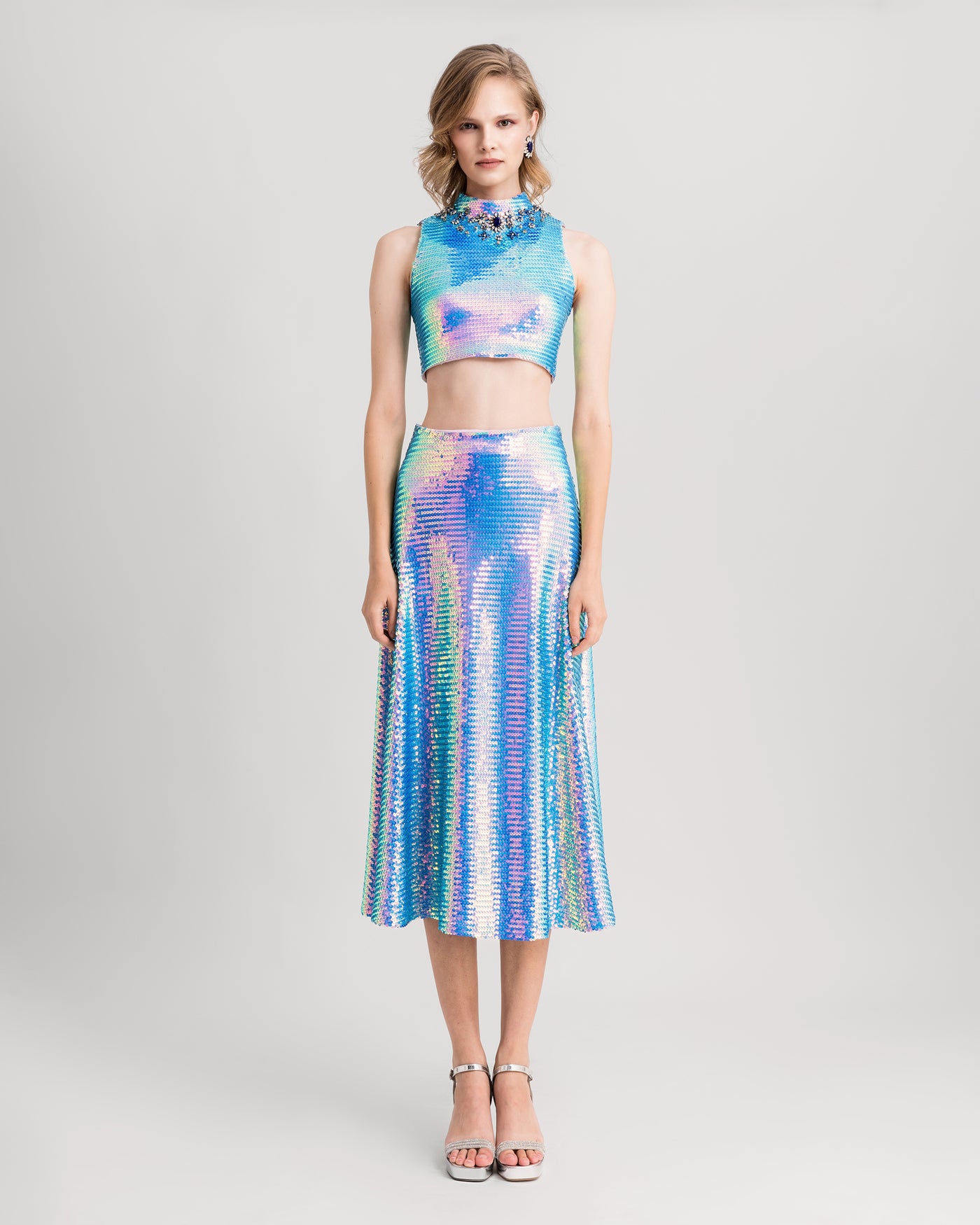Sequins Top And Flared Skirt