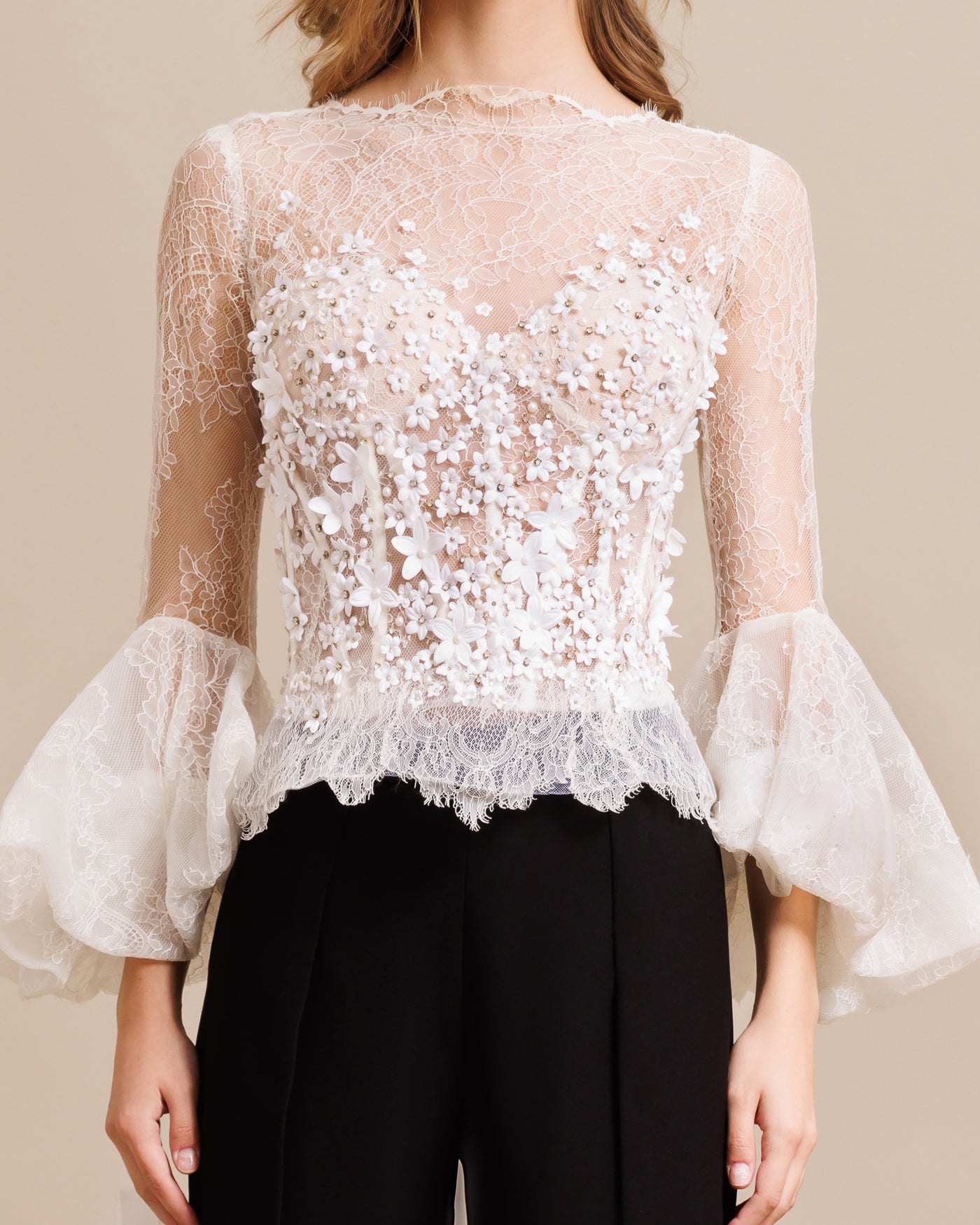 Corseted Tulle Top Paired With Pants