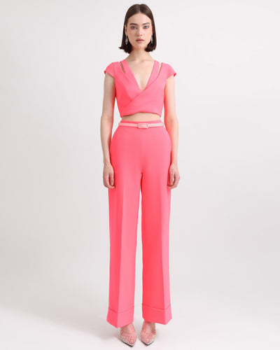 Cut Out Detailed Top and Straight Pants