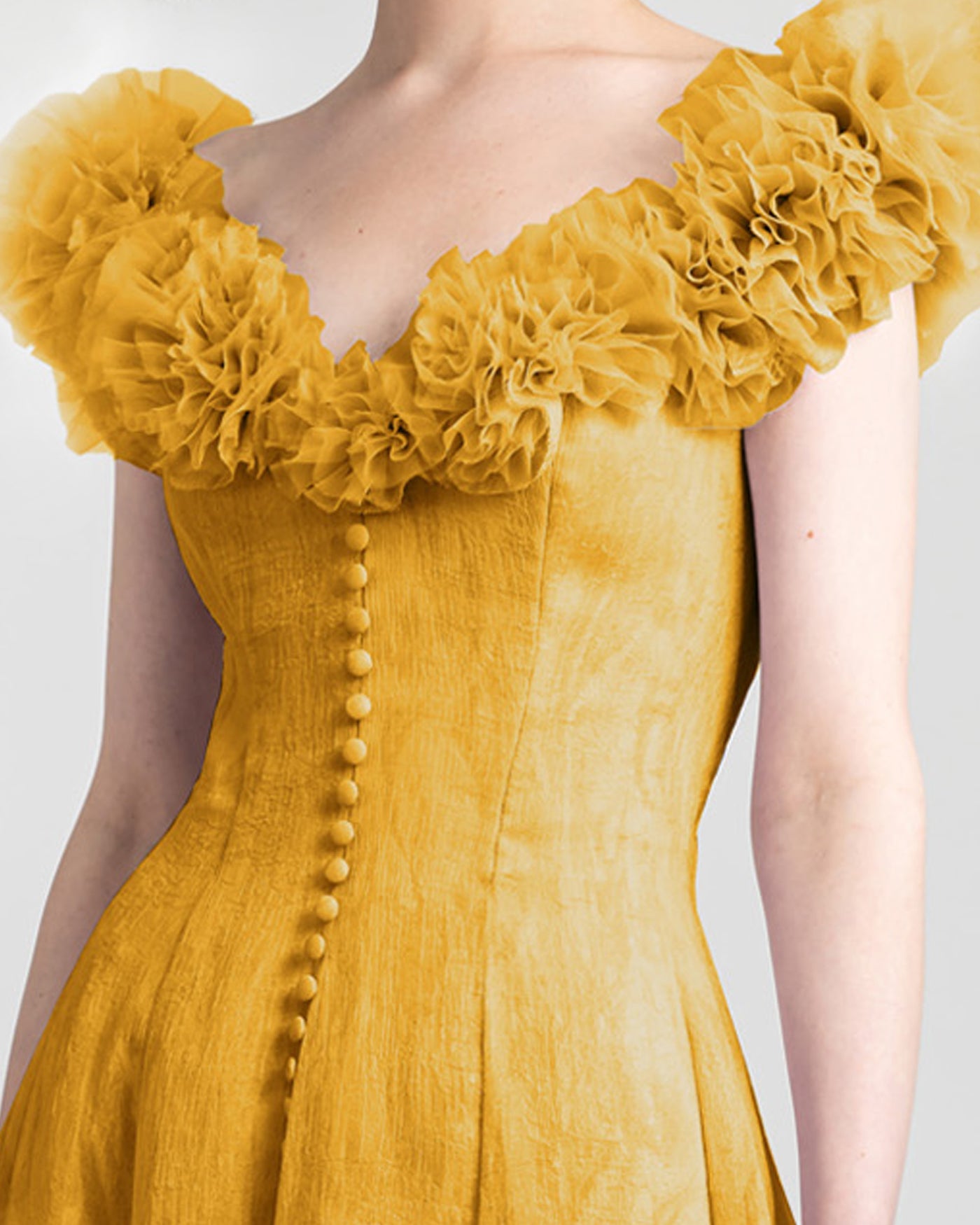 Ruffled Shoulders Mustard Dress