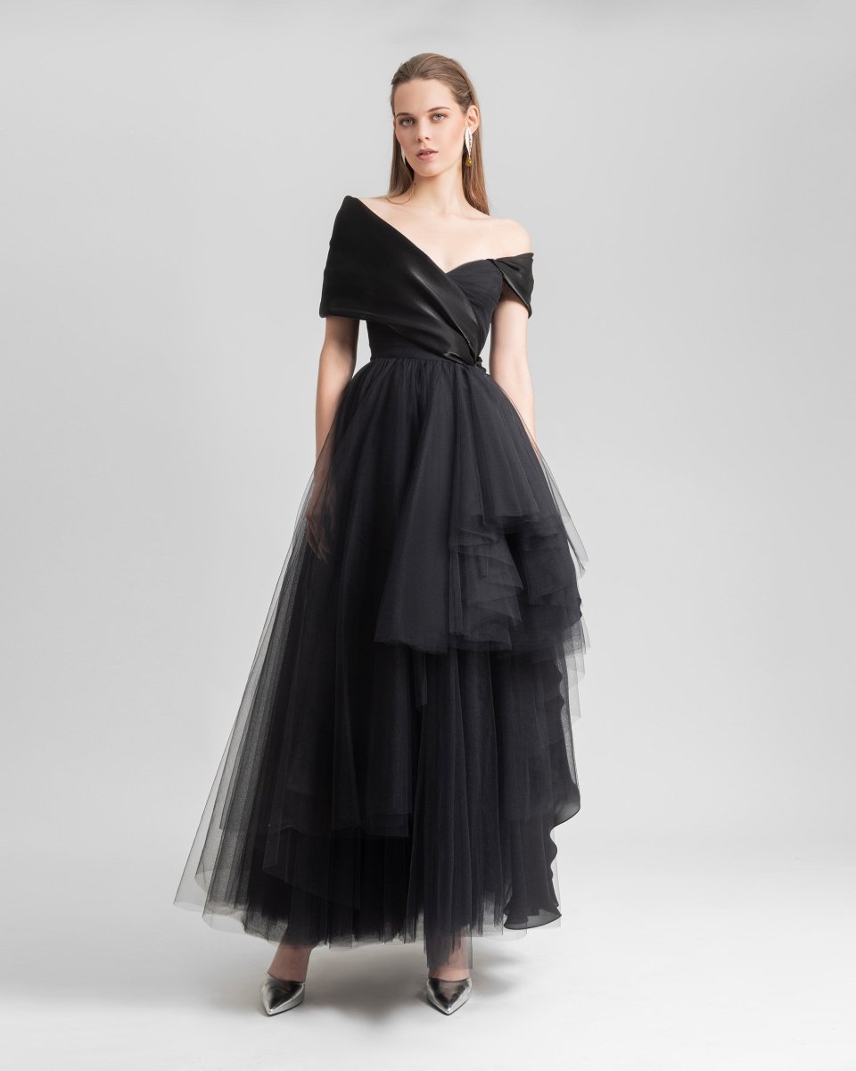 Draped and Ruffled Tulle Dress โ Gemy Maalouf