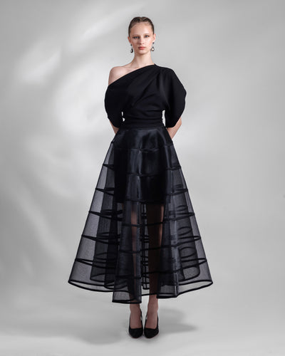 Draped Top with Cage-Like Skirt Set