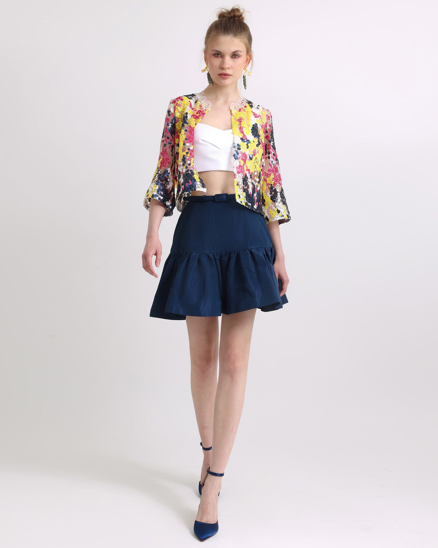 Cropped Top with Jacket and Short Skirt