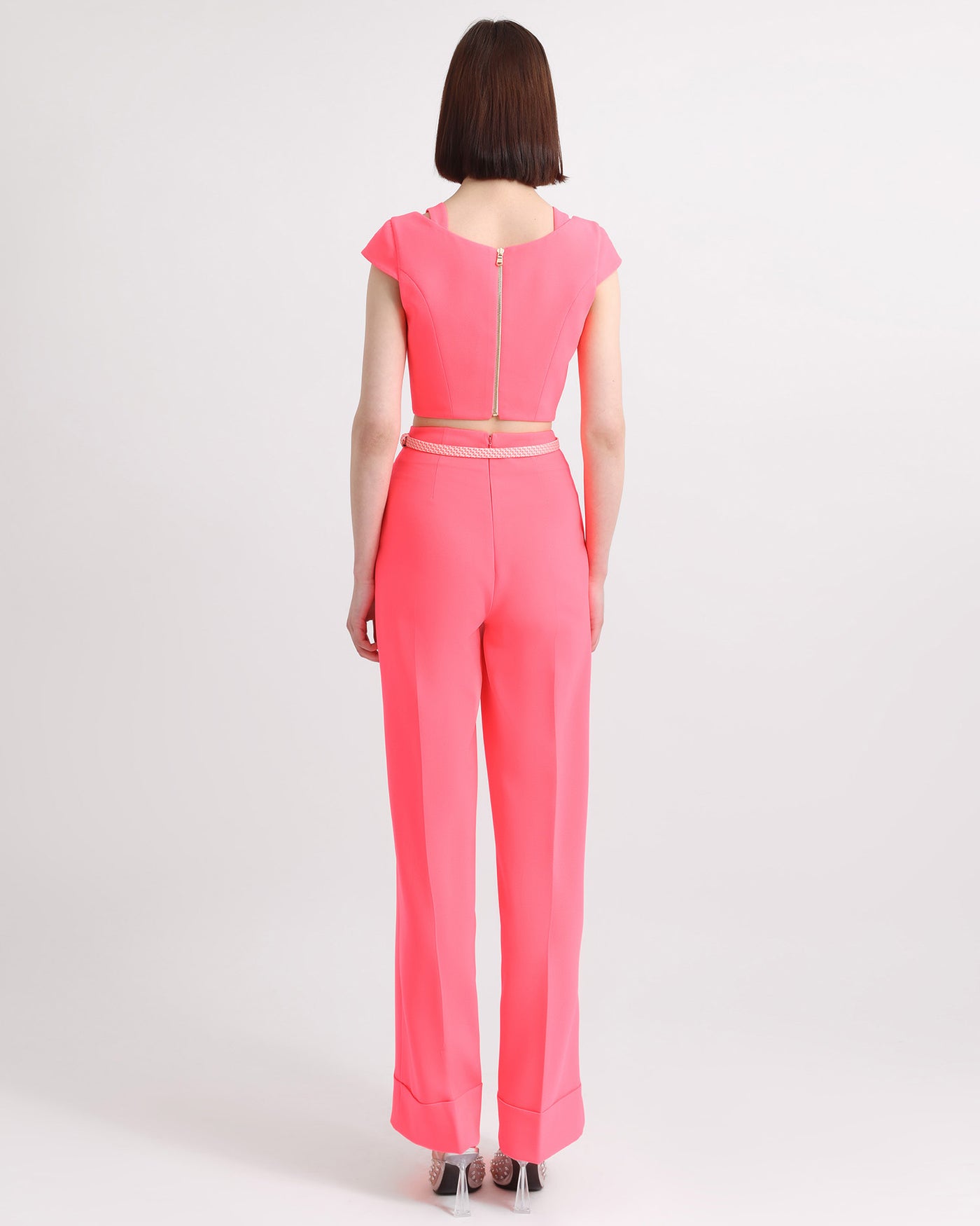Cut Out Detailed Top and Straight Pants