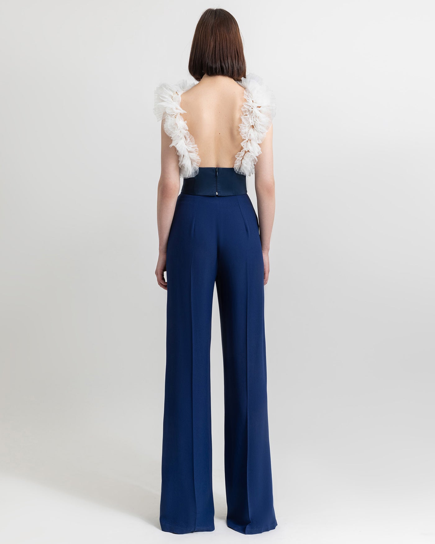 Backless Tulle Top and Straight-Cut Pants