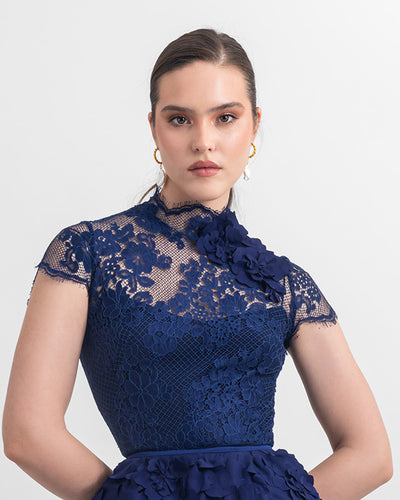 Navy Blue Lace Top