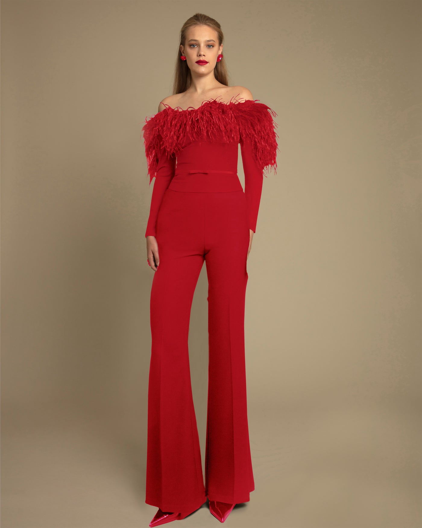 Off-Shoulders and Pants Red Set