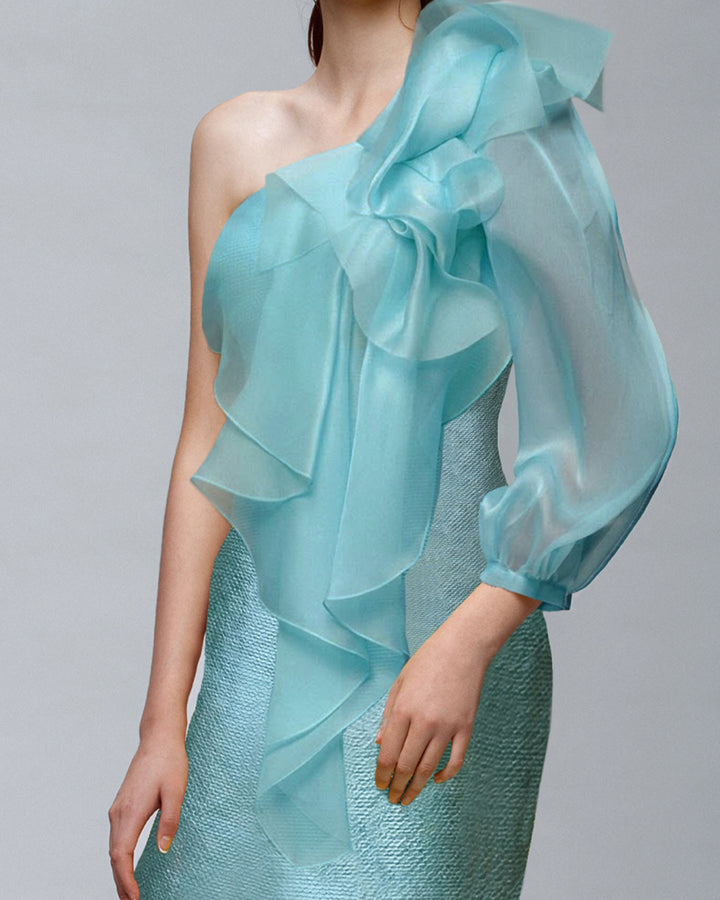 فستان ازرق بكم واحد