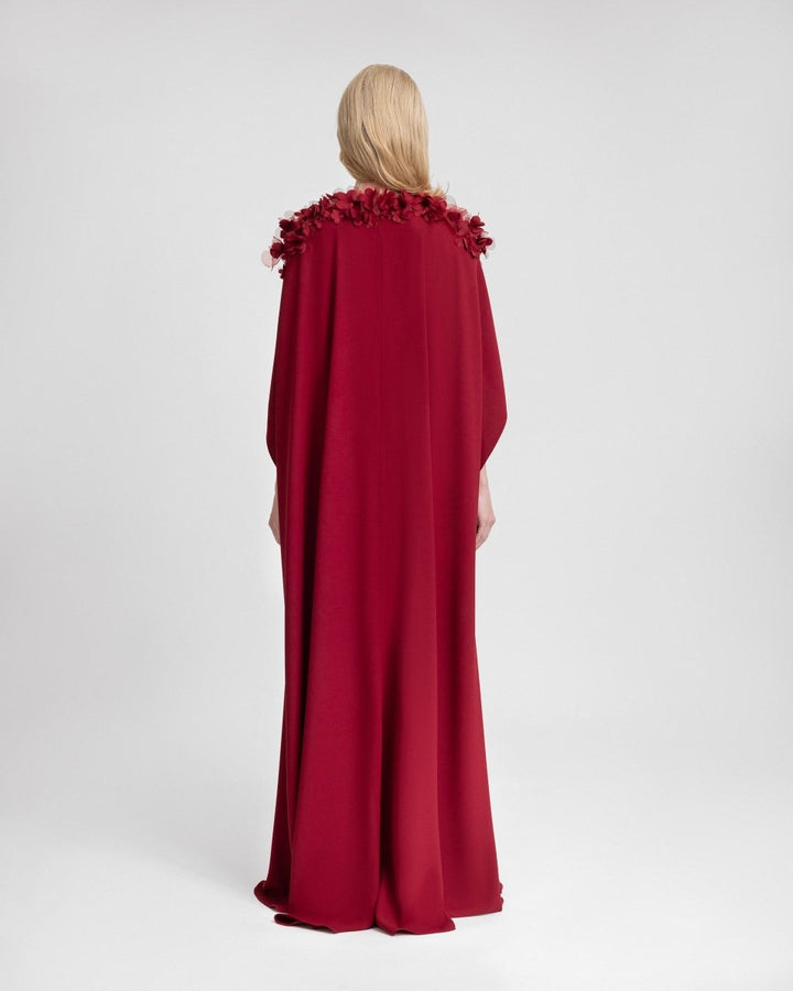 Floral Embellished Neckline Kaftan - Gemy Maalouf
