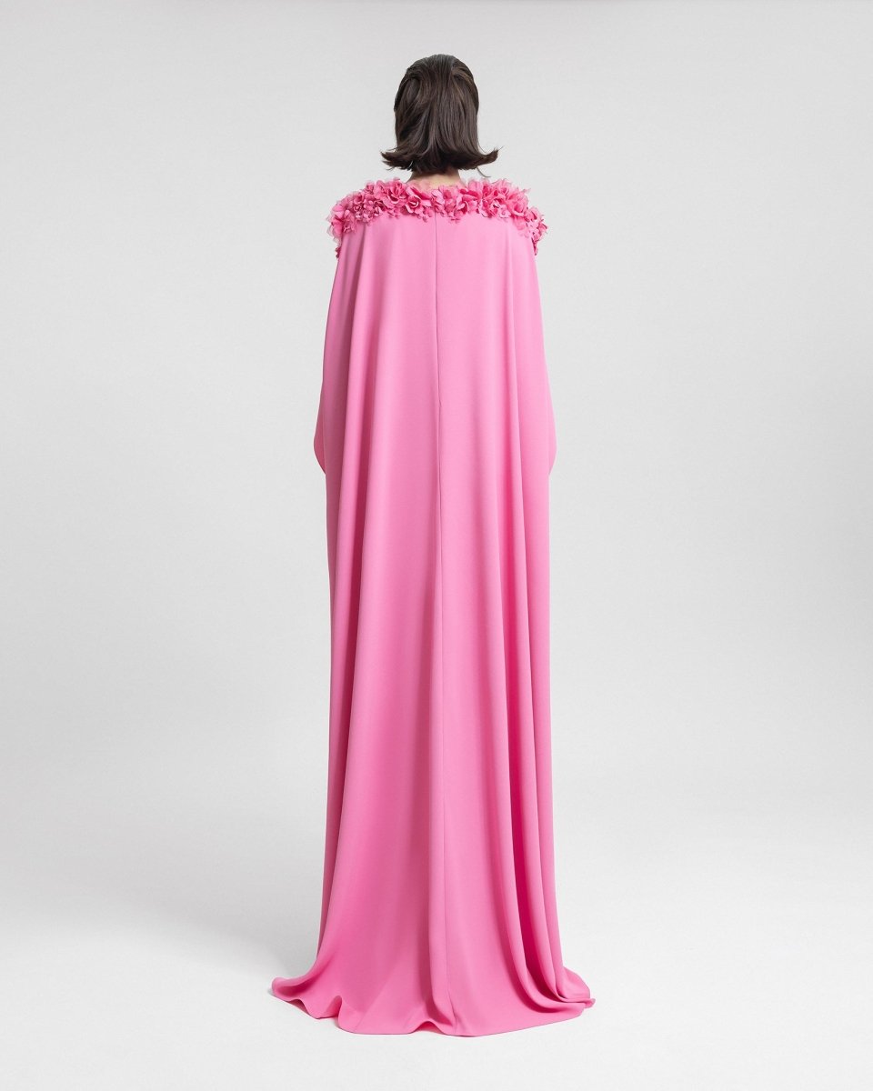 Floral Embellished Neckline Kaftan - Gemy Maalouf