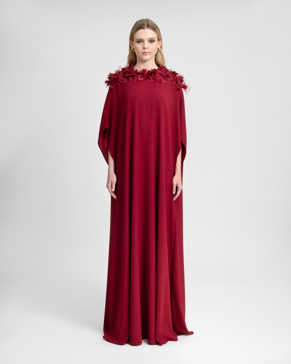 Floral Embellished Neckline Kaftan - Gemy Maalouf