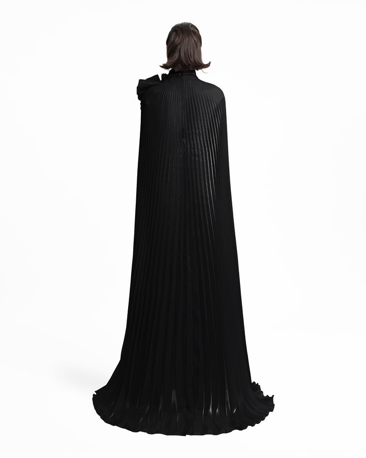 Black Kaftan with Draped Flower