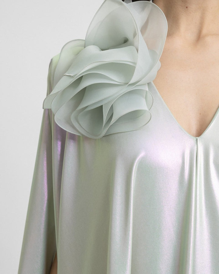 V - Neckline Kaftan With Draped Flower - Gemy Maalouf