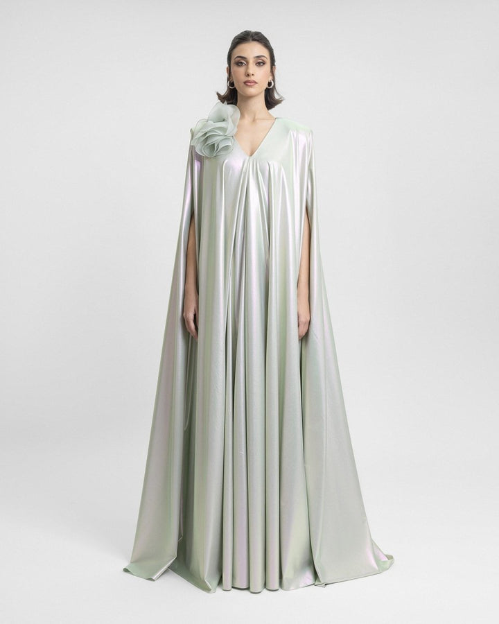 V - Neckline Kaftan With Draped Flower - Gemy Maalouf
