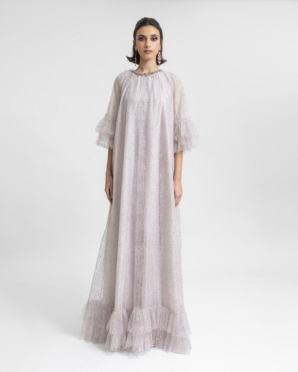 Ruffled Sleeves and Hemline Kaftan - Gemy Maalouf