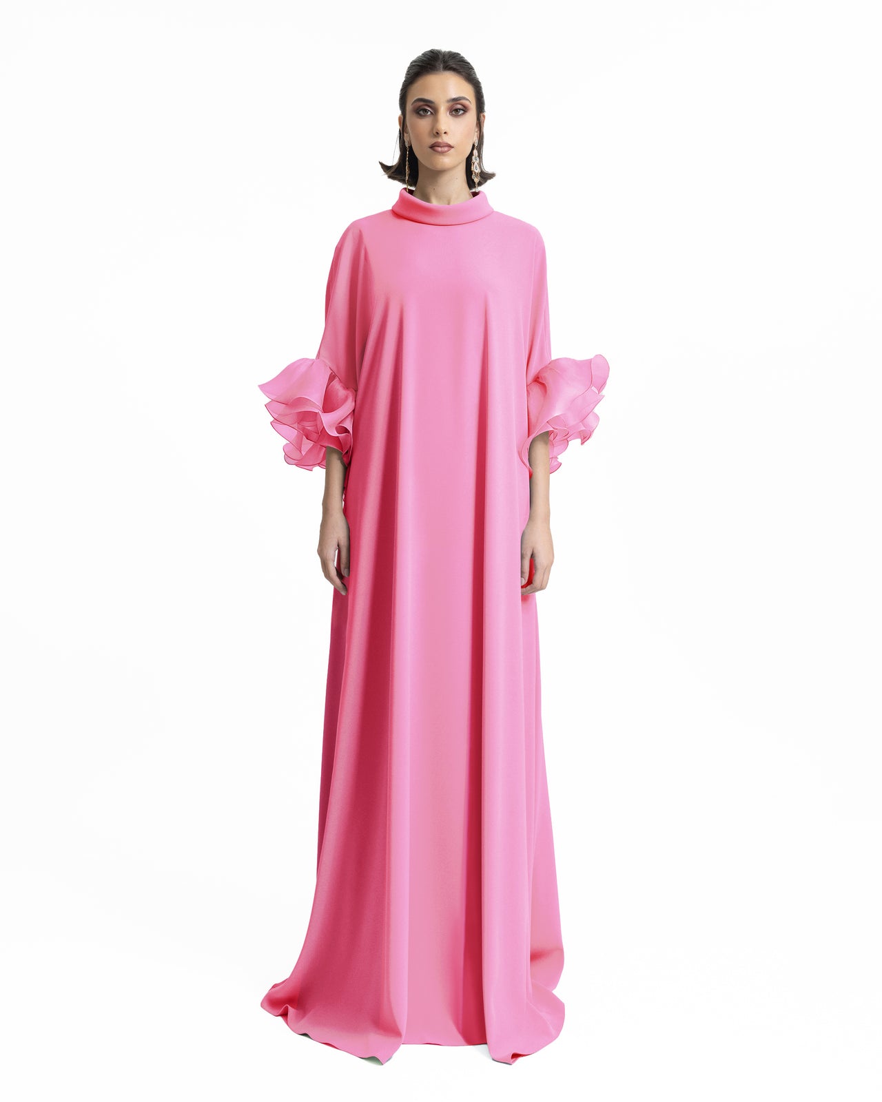 Long kaftan with Reversed Candy Pink High-Collar