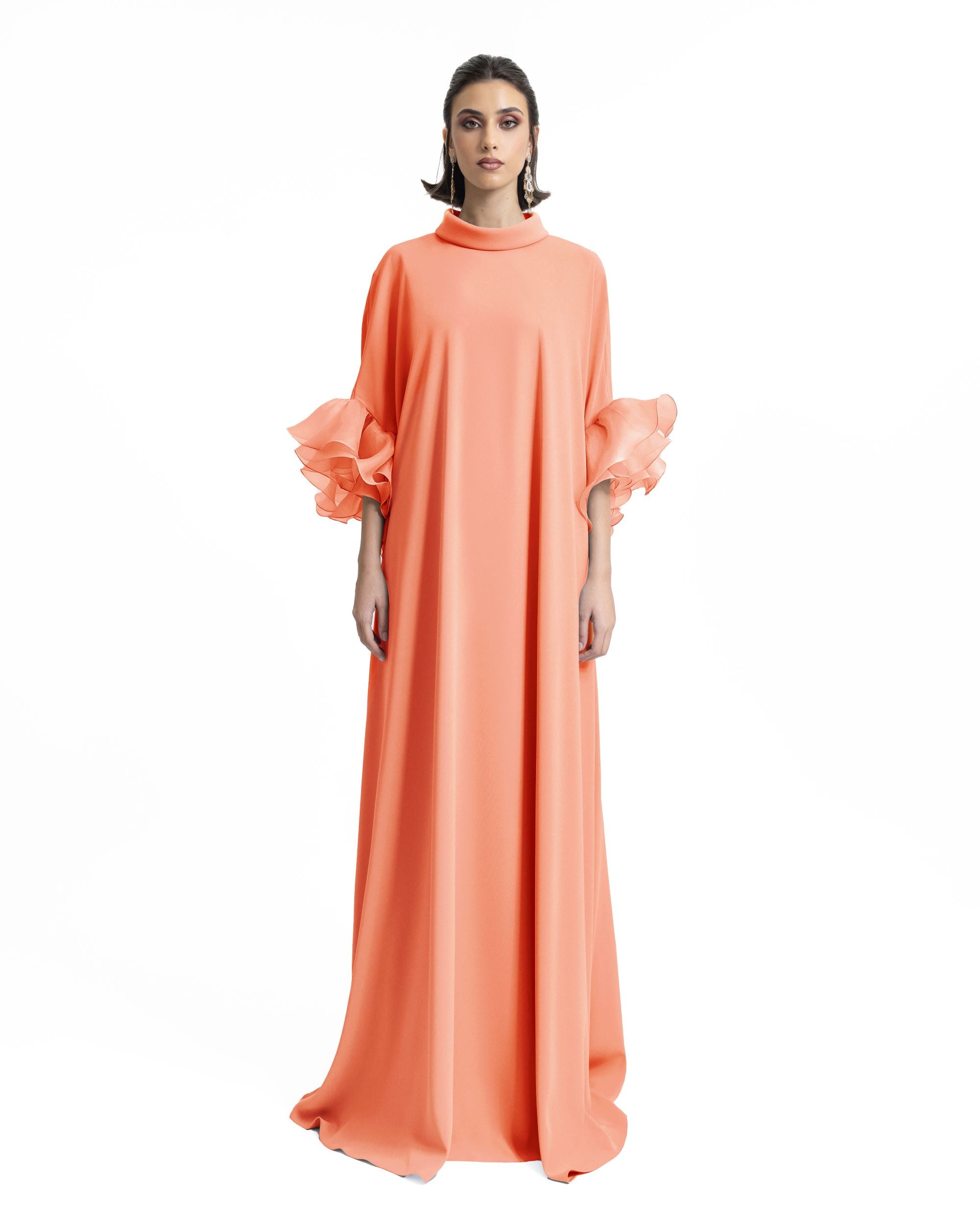 Long kaftan with Reversed Peach High-Collar