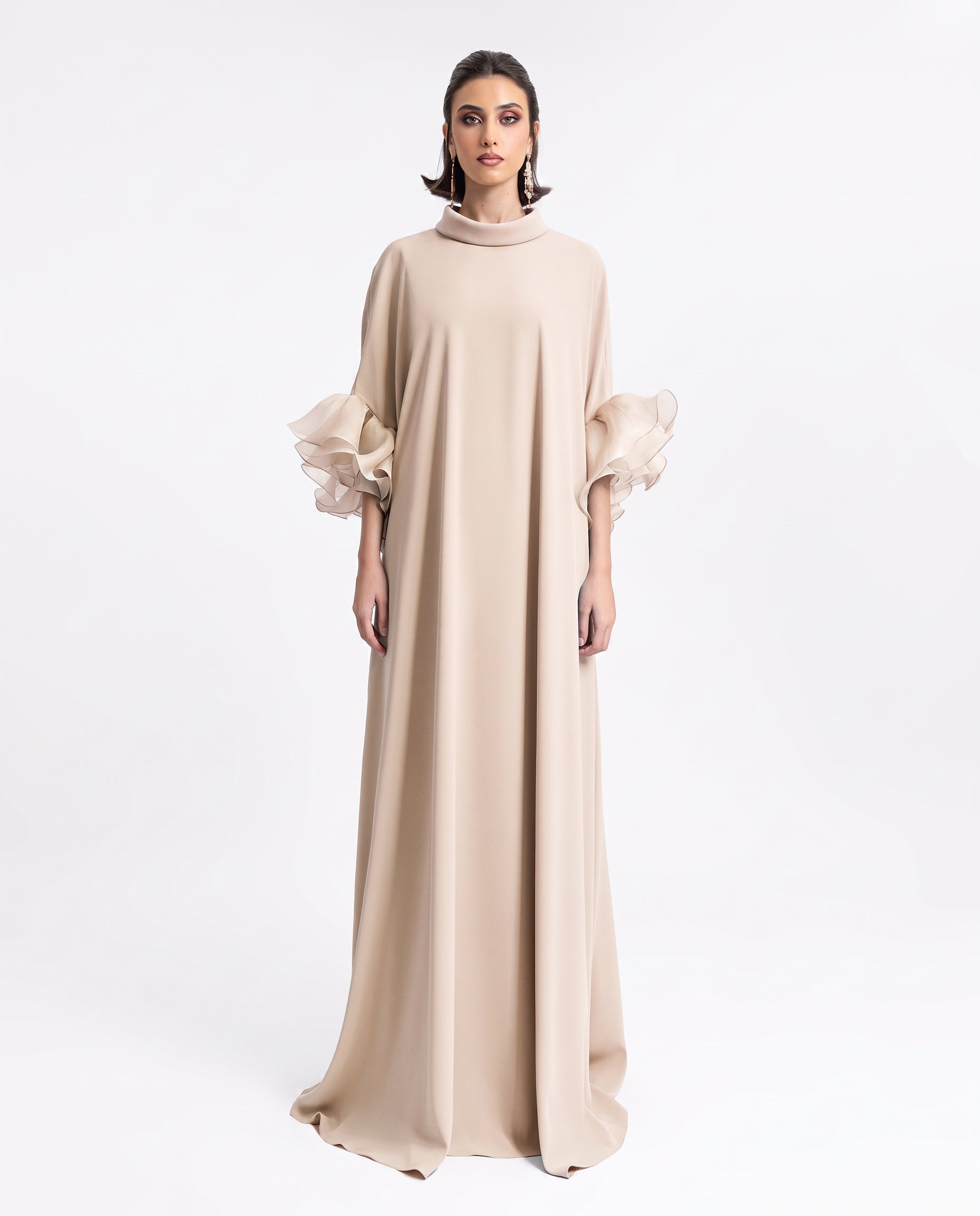Long kaftan with Reversed Champagne High-Collar