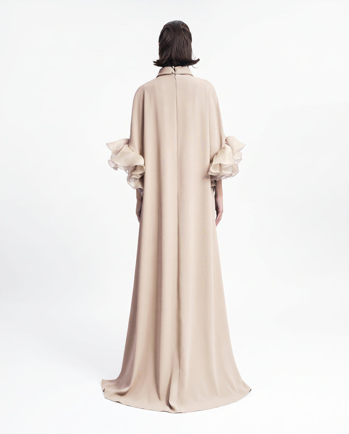 Long kaftan with Reversed Champagne High-Collar