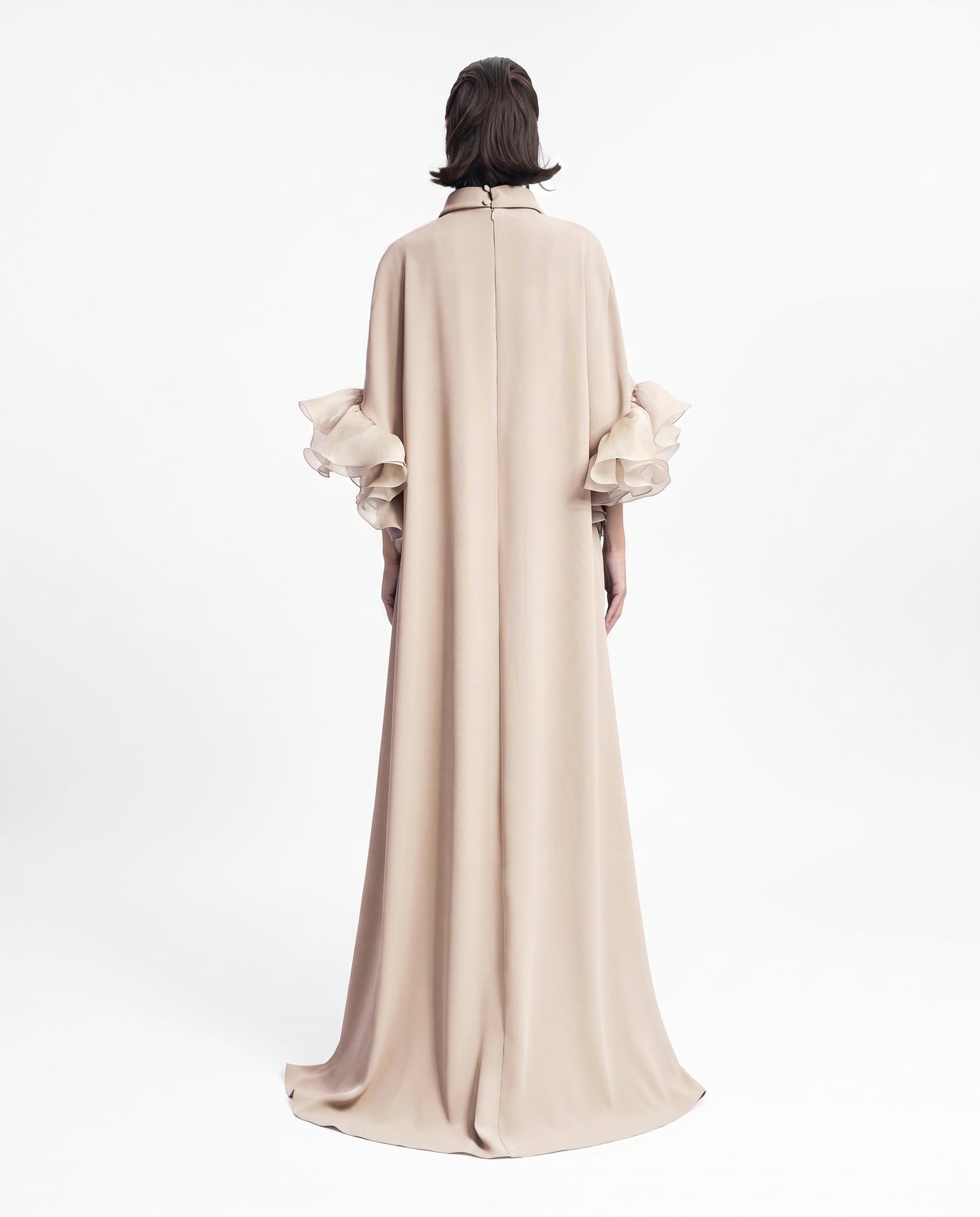 Long kaftan with Reversed Champagne High-Collar