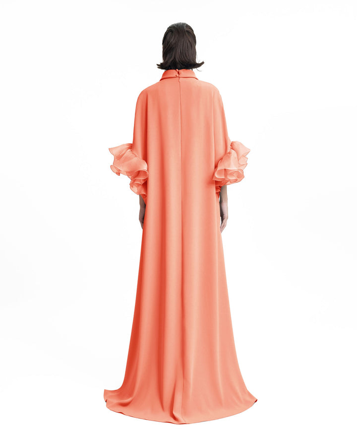 Long kaftan with Reversed Peach High-Collar