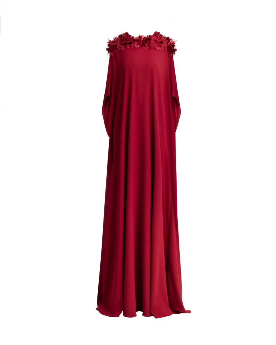 Floral Embellished Neckline Kaftan - Gemy Maalouf