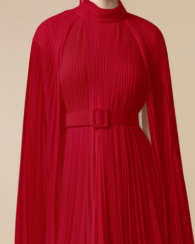 Cape-Like Asymmetrical Chiffon Red Dress + Belt