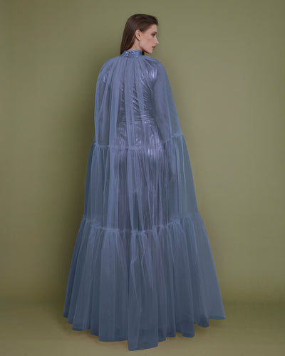 Blue Slim Caped Dress