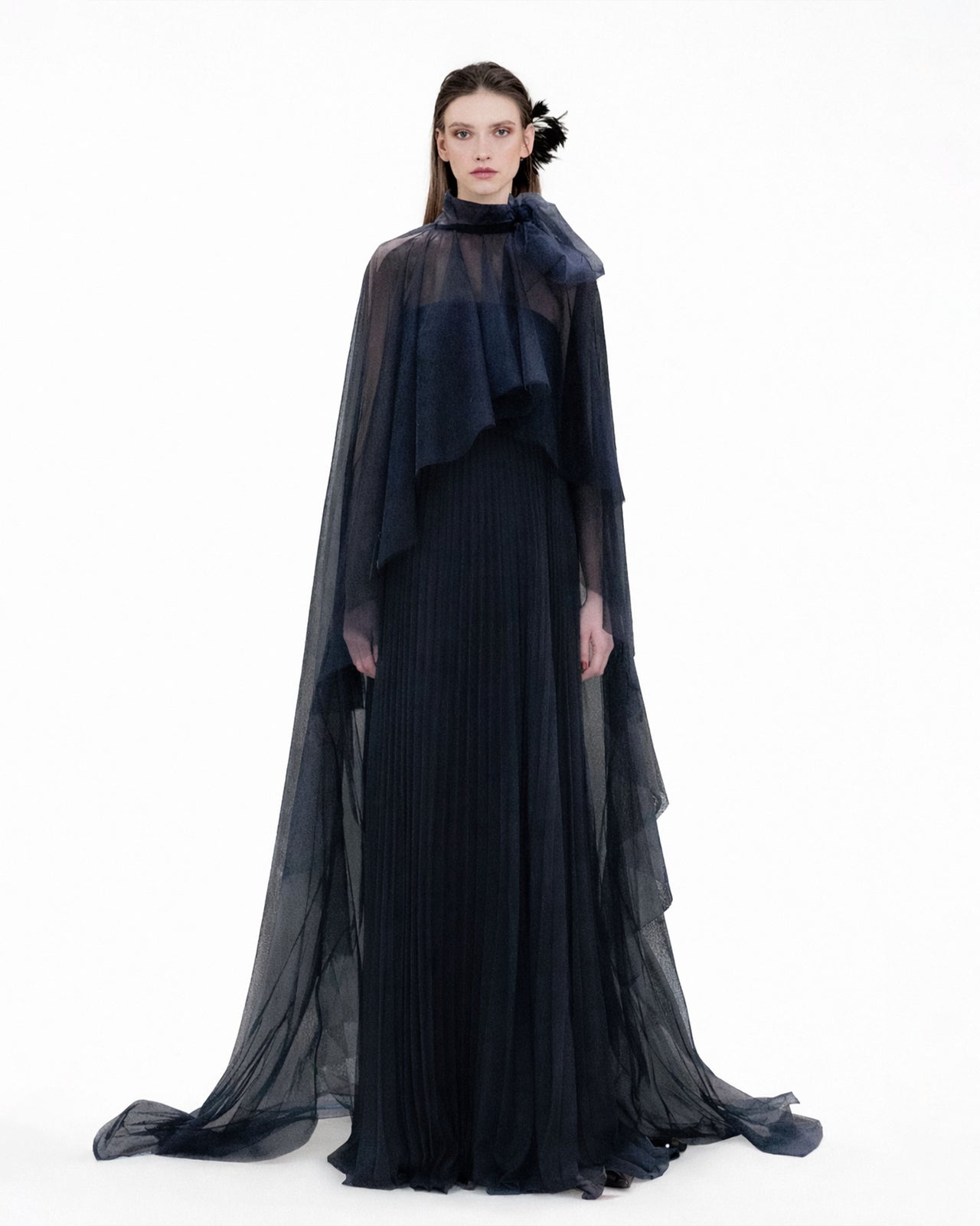 Ruffled Cape with Pleated Dress Gemy Maalouf Ruffled Cape with Pleated Dress Gemy Maalouf
