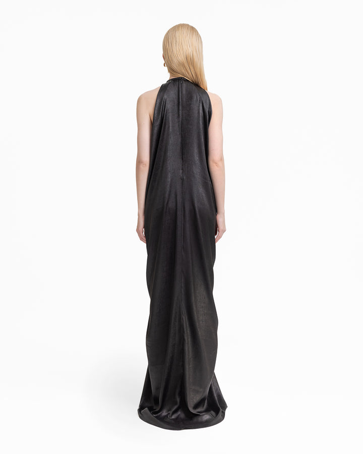 Embellished Draped Lamé Dress