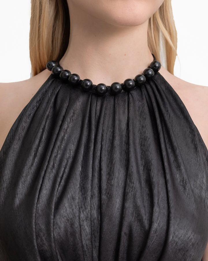 Embellished Draped Lamé Dress