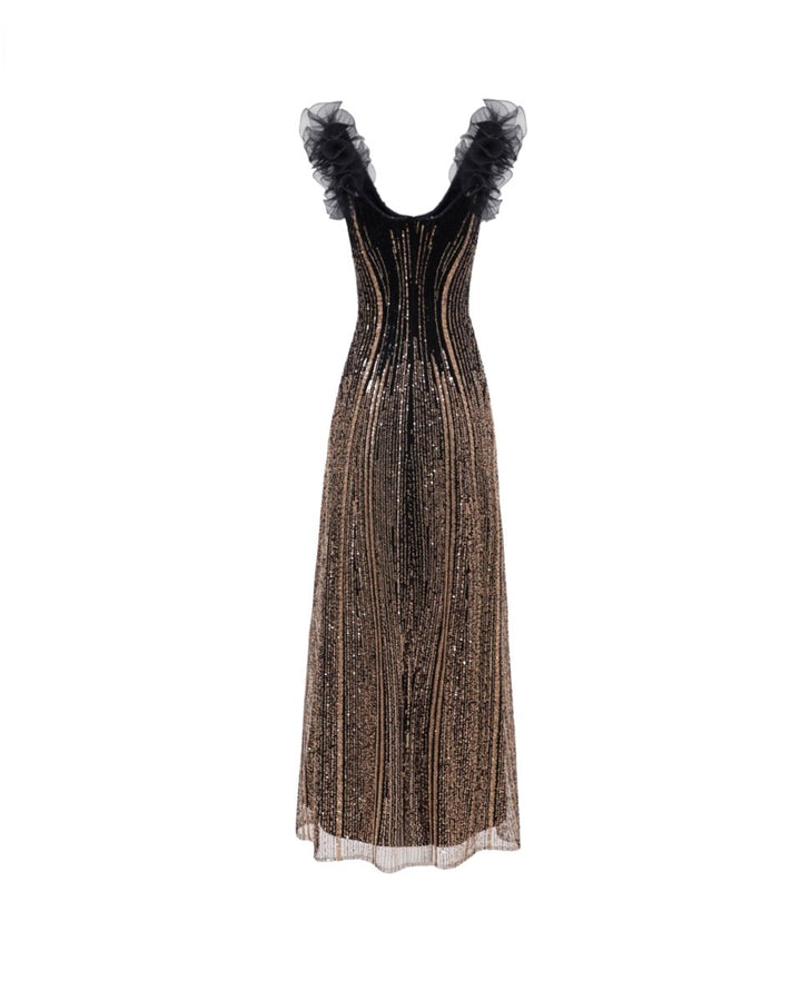 Beaded Tulle Dress with Ruffled Shoulders - Gemy Maalouf