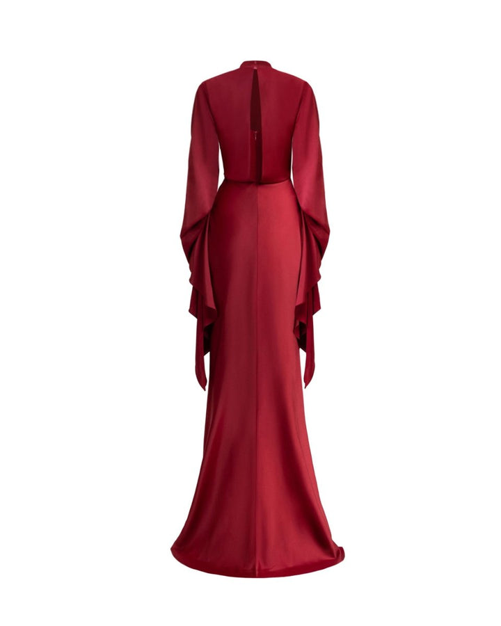 Draped Waist Dress with Ruffled Sleeves - Gemy Maalouf