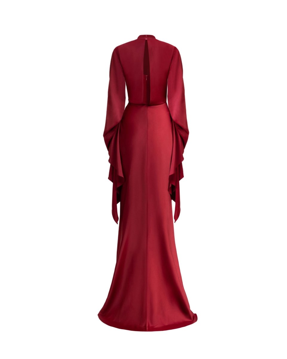 Draped Waist Dress with Ruffled Sleeves - Gemy Maalouf