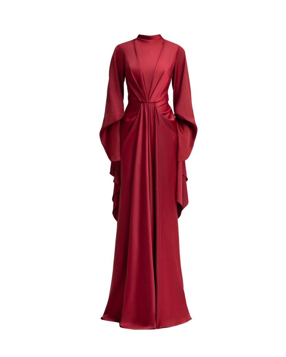 Draped Waist Dress with Ruffled Sleeves - Gemy Maalouf