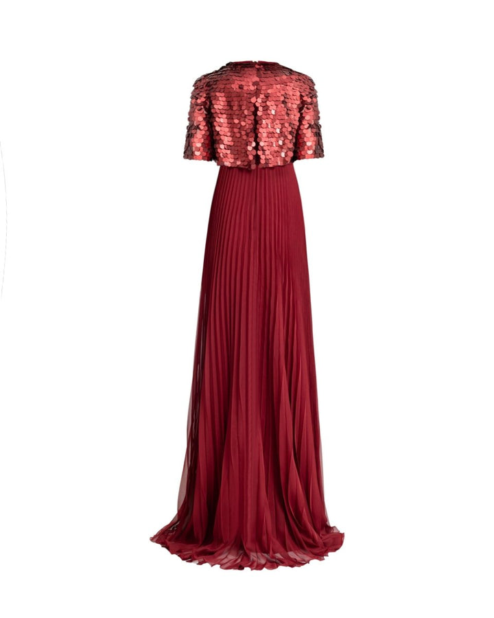 Halter Plissé Dress with Bow and Bolero Sleeves - Gemy Maalouf