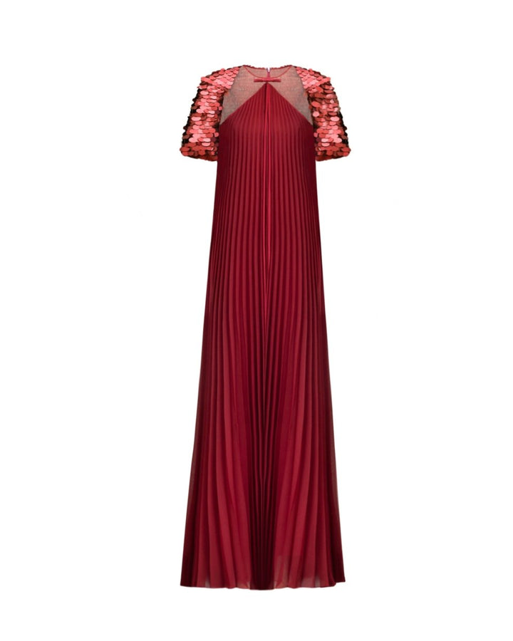 Halter Plissé Dress with Bow and Bolero Sleeves - Gemy Maalouf