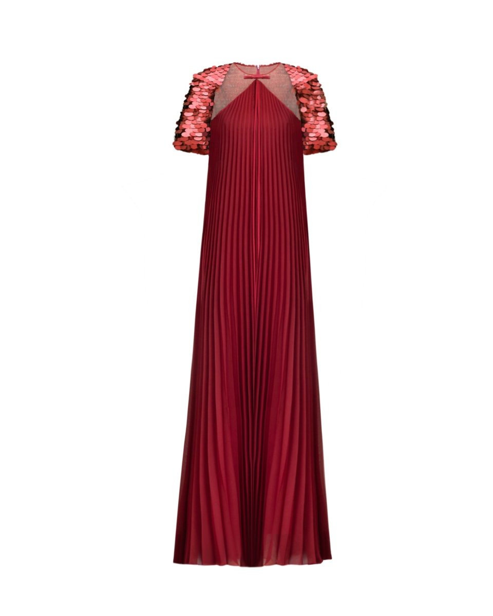 Halter Plissé Dress with Bow and Bolero Sleeves - Gemy Maalouf