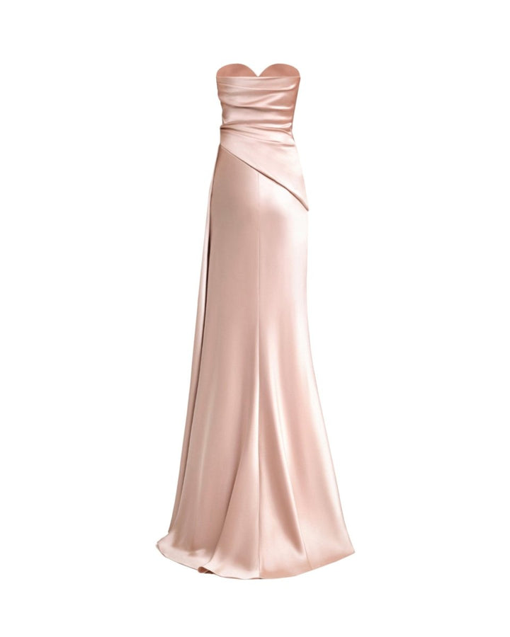 Strapless Asymmetrical Draped Satin Dress - Gemy Maalouf