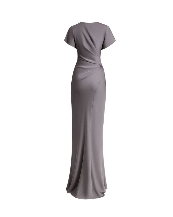 Asymmetrical Draped Satin Dress - Gemy Maalouf