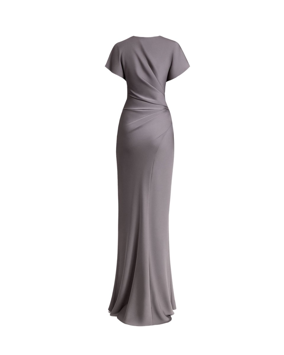 Asymmetrical Draped Satin Dress - Gemy Maalouf